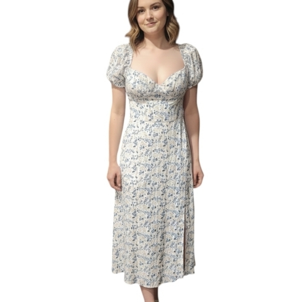 Floral Blue and White Midi Dress